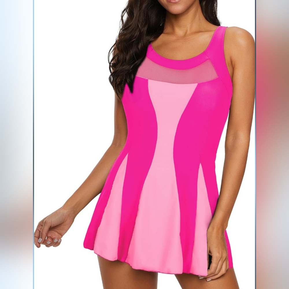 New Zando Swim Suits One Piece Swimsuit Peplum Tummy Control Pink Splice M